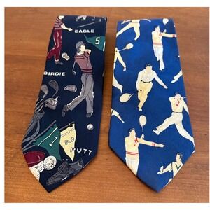 Vintage Silk Sports Tie Lot American Sports Golf Birdie Eagle & Tennis Italy